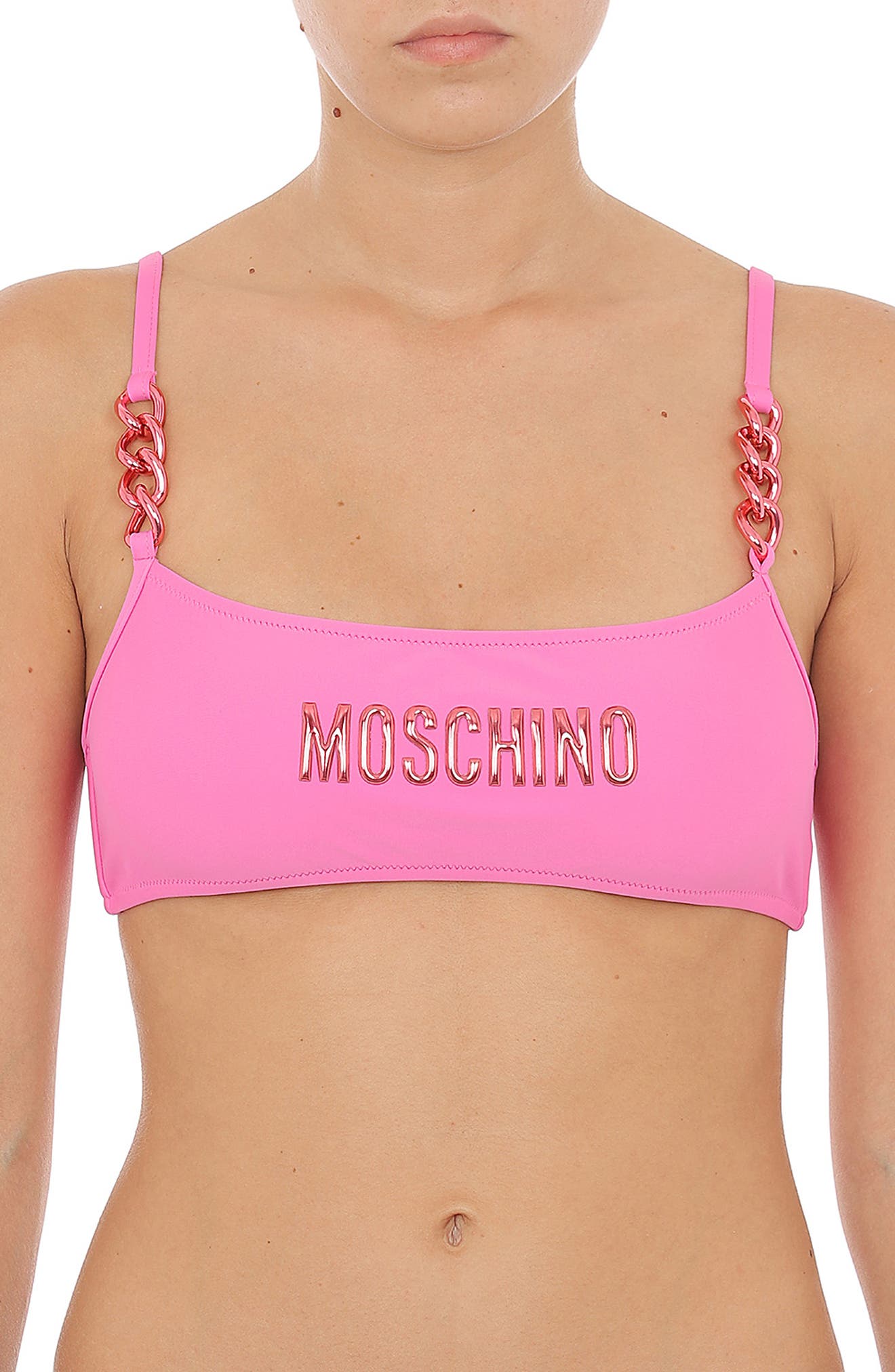 MOSCHINO Chains Logo Bikini Top in Fucsia