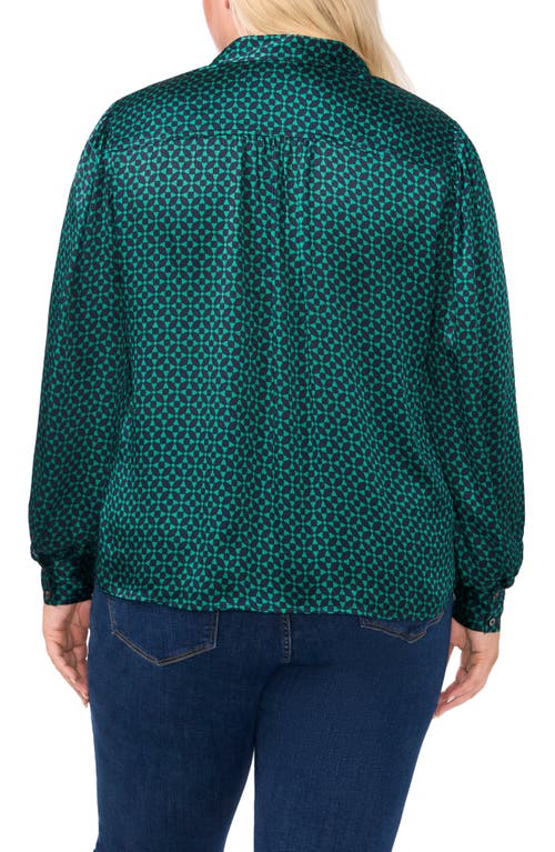 Shop Cece Geo Print Mandarin Collar Button-up Shirt In Meadow Green