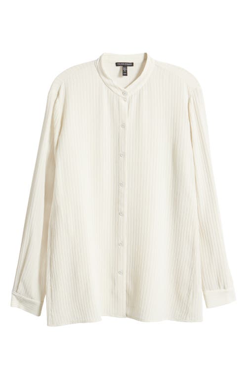 Eileen Fisher Rib Band Collar Silk Button-up Shirt In Bone