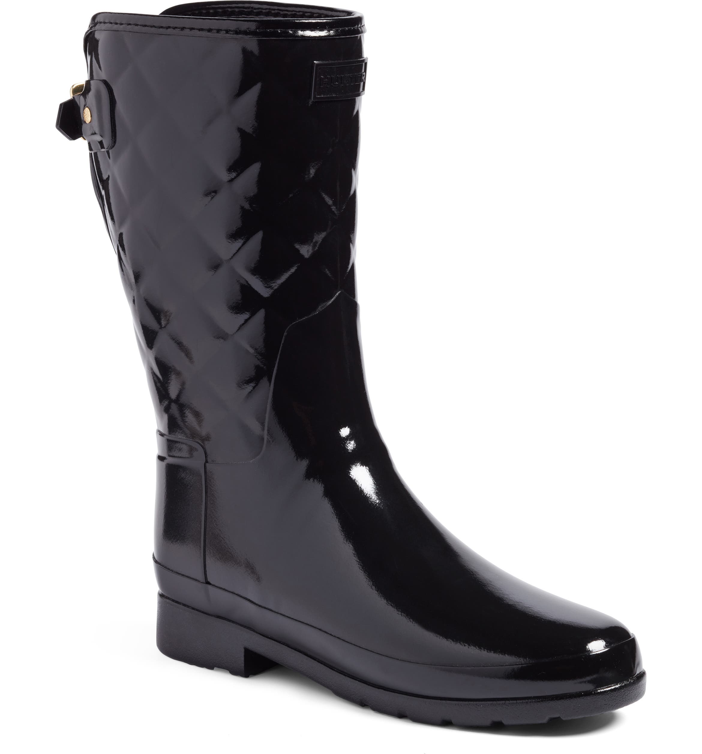 Hunter Refined High Gloss Quilted Short Waterproof Rain Boot (Women ...