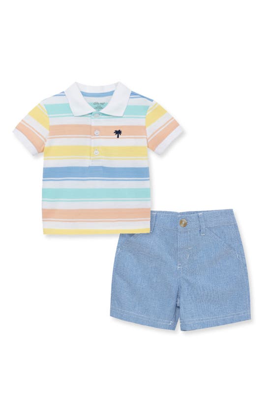 Little Me Boys' Stripe Polo Shirt & Chambray Shorts Set - Baby In Blue