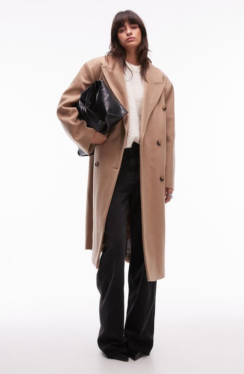 Shop Topshop Oversize Double Breasted Coat In Camel