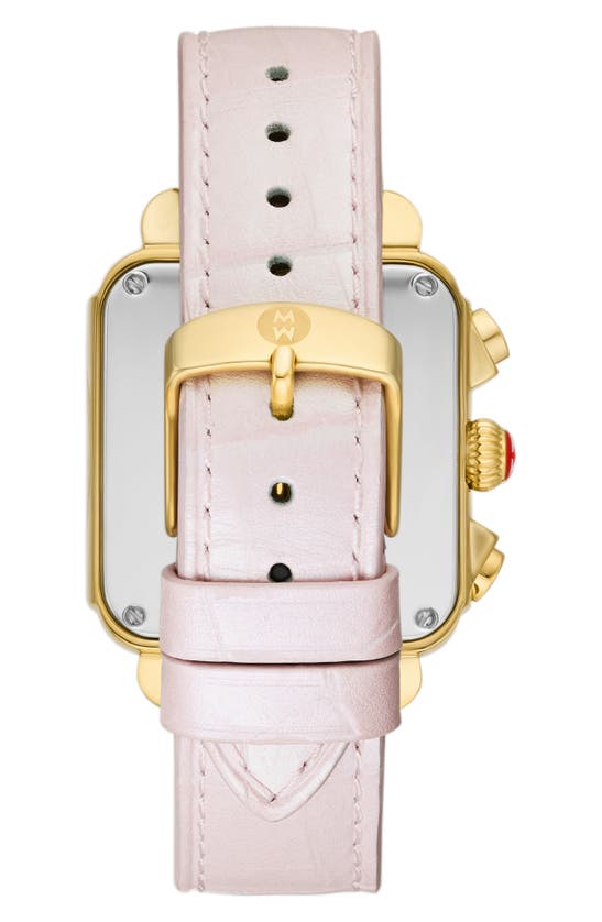 Shop Michele Deco Sport Chronograph Leather Strap Watch, 36mm In Pink