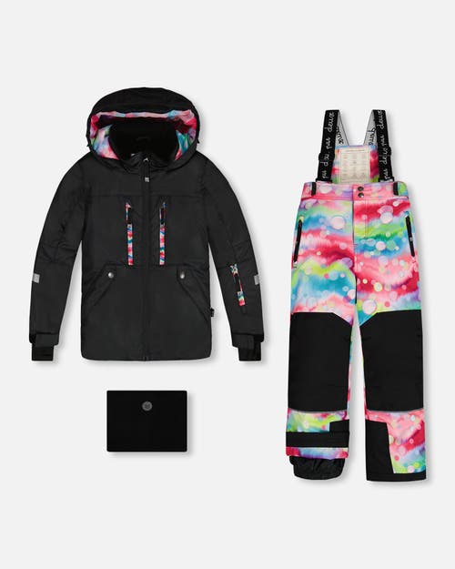 DEUX PAR DEUX DEUX PAR DEUX BIG GIRL'S TWO PIECE TECHNICAL SNOWSUIT BLACK WITH PRINTED BUBBLES 