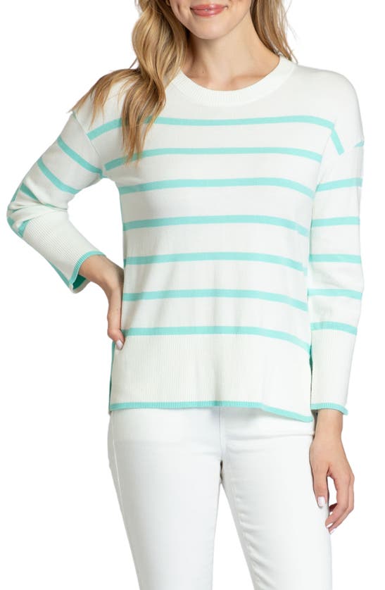 Shop Apny Half & Half Stripe Crewneck Sweater In Mint Multi