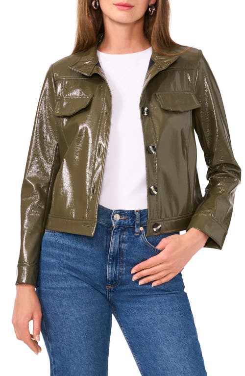 Shop Vince Camuto Patent Leather Jacket In Military Grn