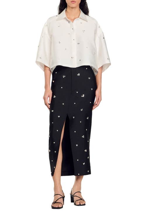 Shop Sandro Shirt Embellished With Rhinestones In White