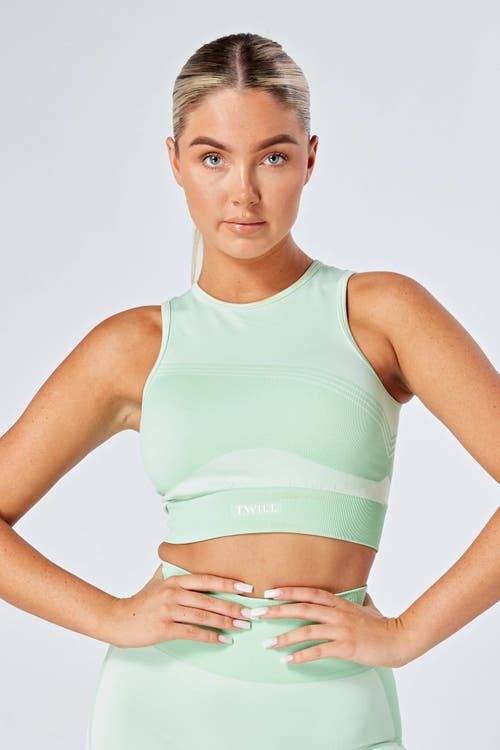 Shop Twill Active Recycled Color Block Racer Crop Top In Green