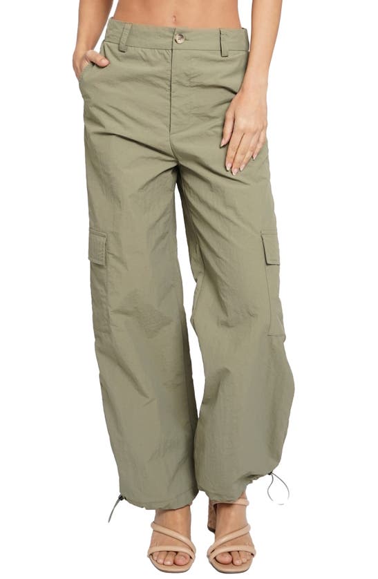 Know One Cares Nylon Cargo Pants In Olive