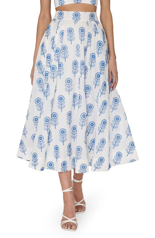 Poppy Floral Embroidered Cotton Skirt in White/Blue