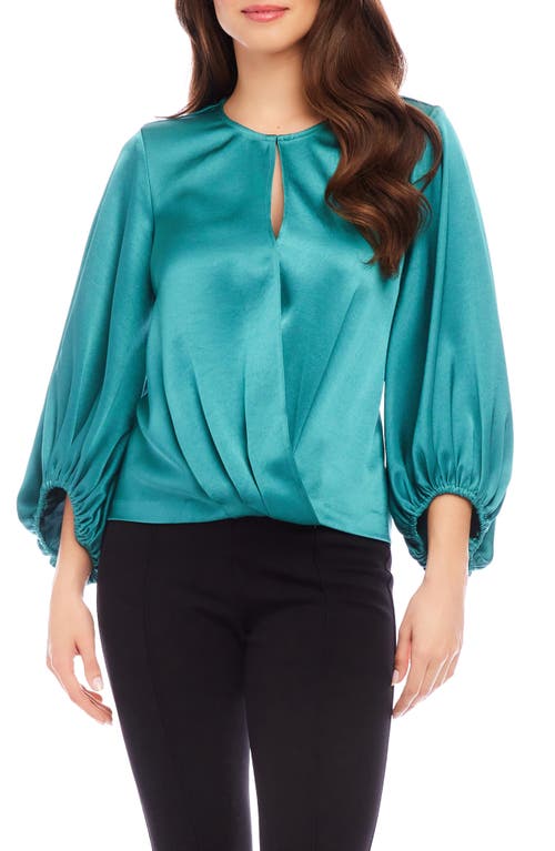 Karen Kane Keyhole Crossover Satin Top In Glass In Green