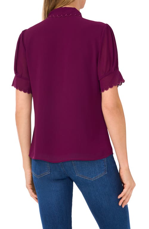 Shop Cece Scallop Trim Button-up Shirt In Pickled Beet Purple