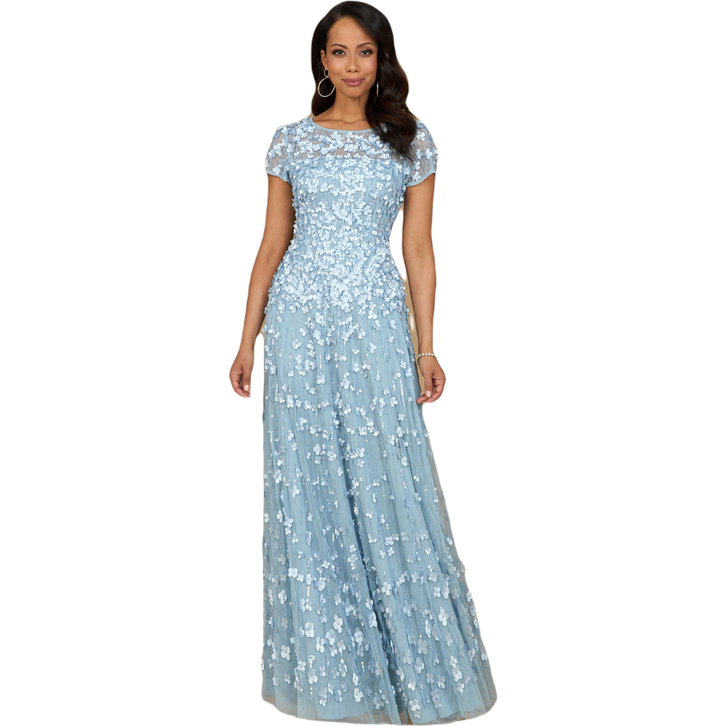 Lara New York 3d Floral Embellished Cap Sleeve Gown In Periwinkle