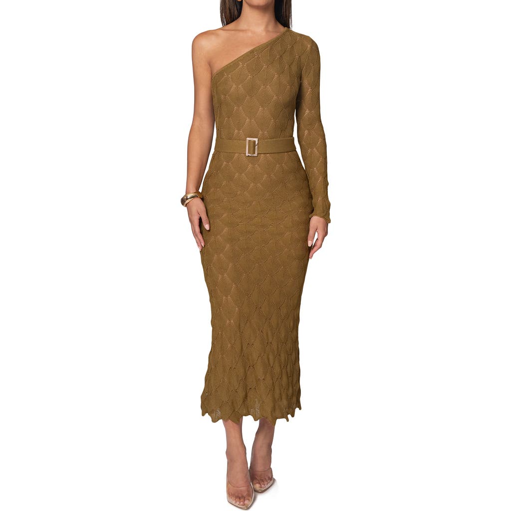 JLUXLABEL La Costa One-Shoulder Maxi Sweater Dress in Olive