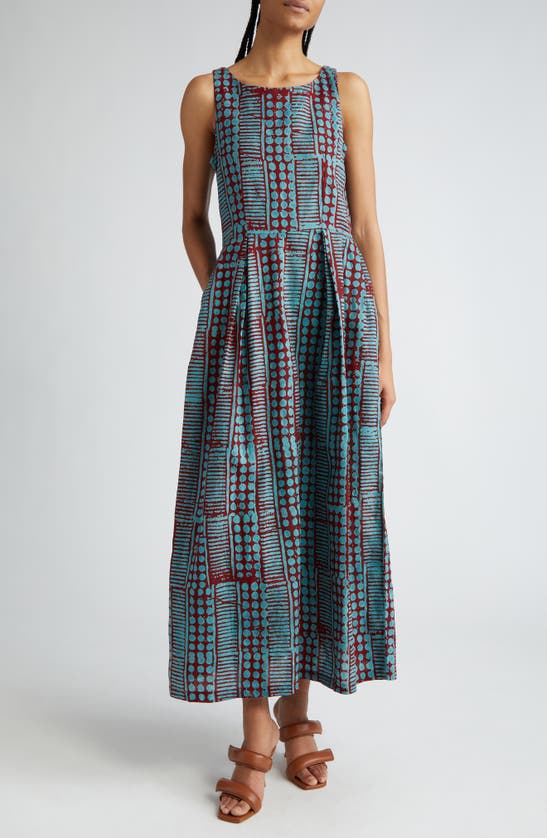 Shop Busayo Wande Abstract Print Sleeveless Cotton Maxi Dress In Dark Red