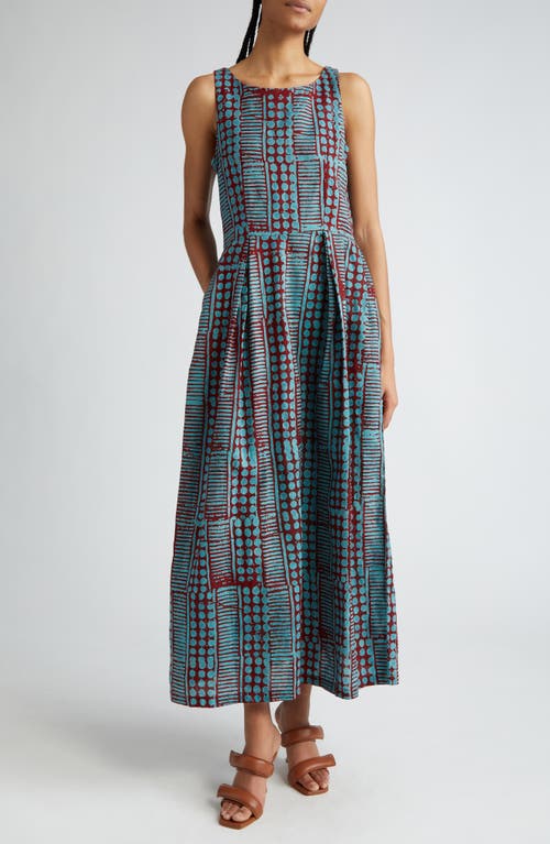 Wande Abstract Print Sleeveless Cotton Maxi Dress in Dark Red