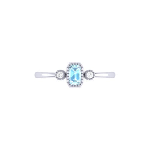 Luvmyjewelry Emerald Cut Aquamarine & Diamond Birthstone Ring In White Gold