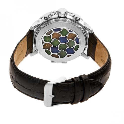 HERITOR AUTOMATIC SEMI-SKELETON LEATHER-BAND WATCH 