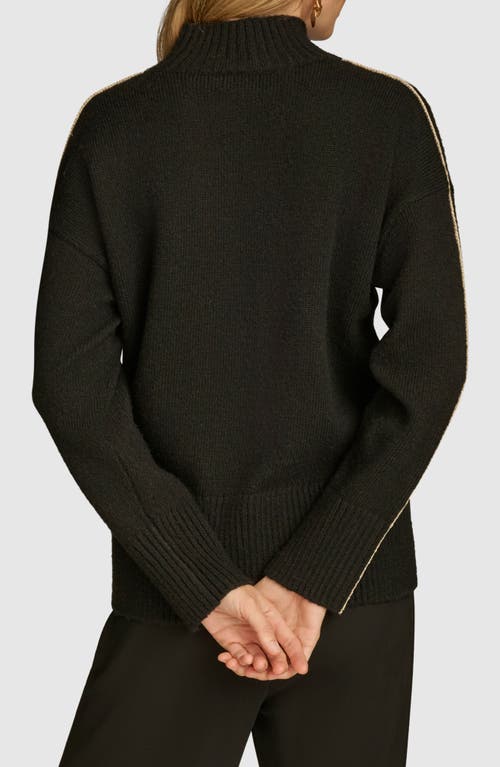 Shop Donna Karan Piped Mock Neck Sweater In Black Multi