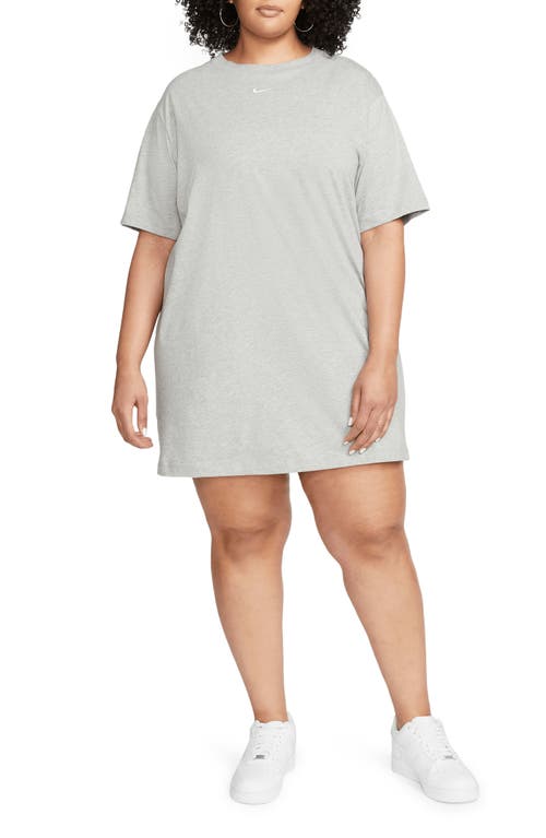 Nike Sportswear Essential Cotton T-Shirt Dress in Dark Grey Heather/White