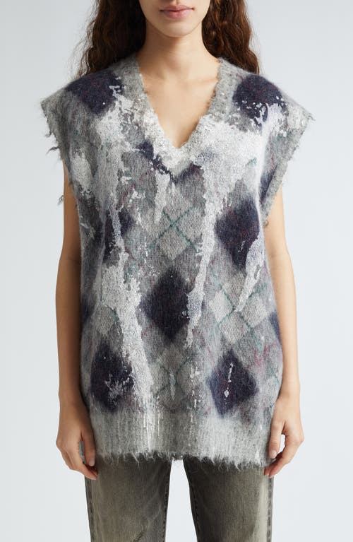 R13 Spattered Argyle Oversize Sweater Vest Grey/Green at Nordstrom,