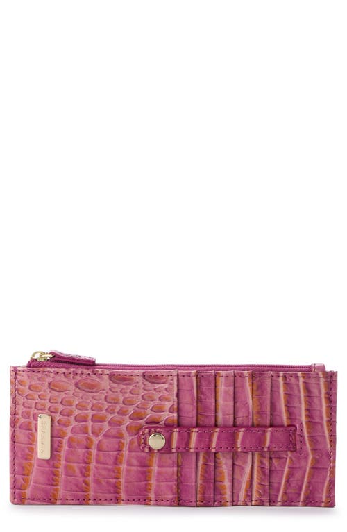 Shop Brahmin Croc Embossed Leather Credit Card Wallet In Rouge Blush