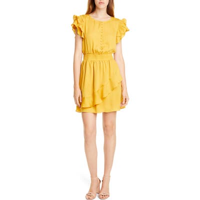 Dolan Sela Smocked Flutter Sleeve Minidress, Yellow