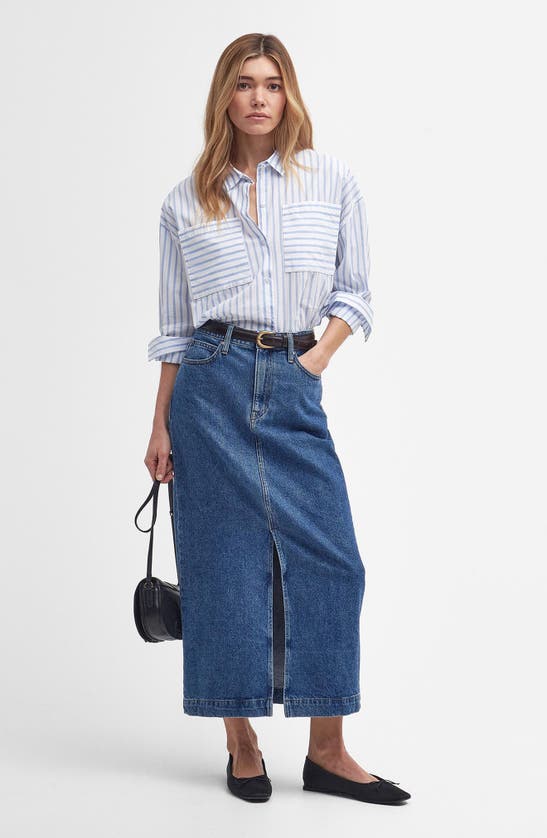 Barbour Nicola Stripe Cotton Button-up Tunic In White/ Blue Stripe