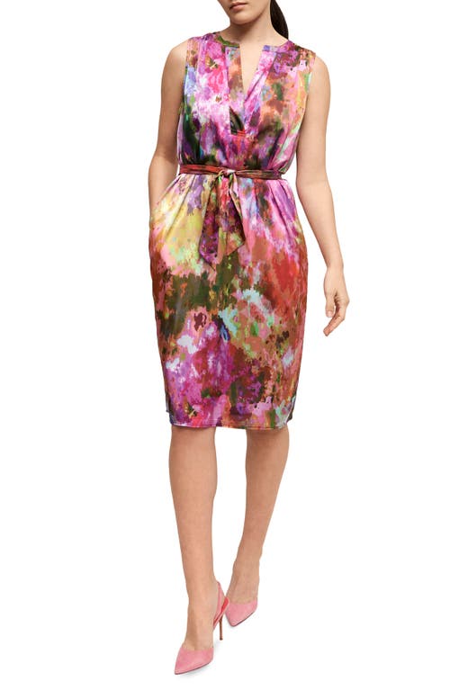 Shop Isaac Mizrahi New York Split Neck Satin Dress In Holi Multi