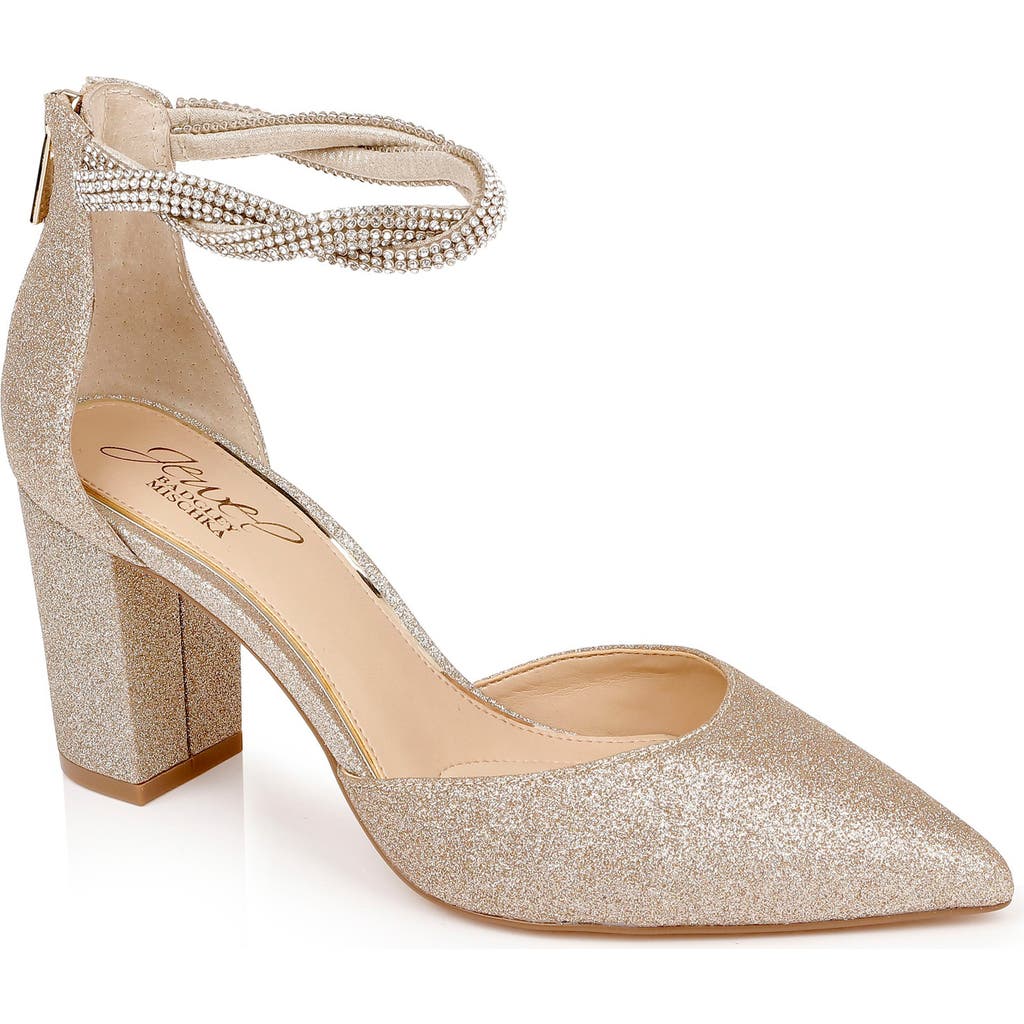 Jewel Badgley Mischka Tinsley Ankle Strap Pointed Toe Pump in Gold Glitter