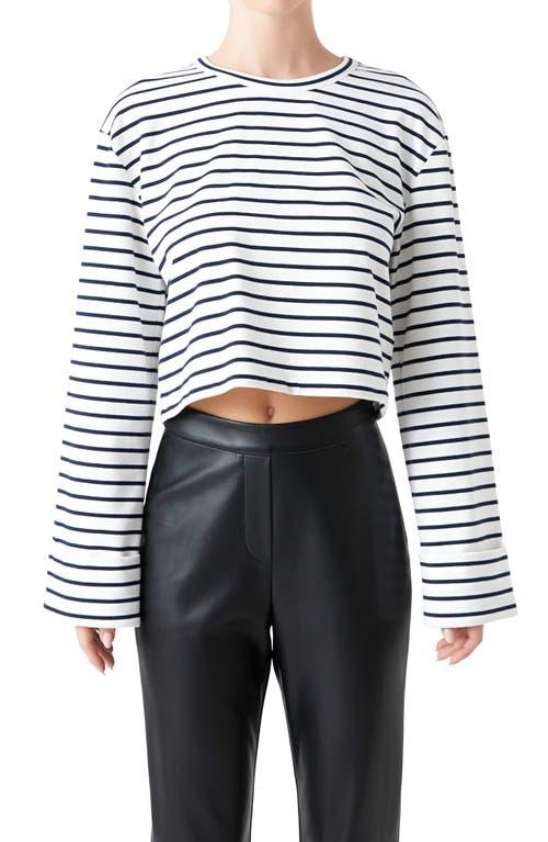 Grey Lab Stripe Crop Top In White/navy