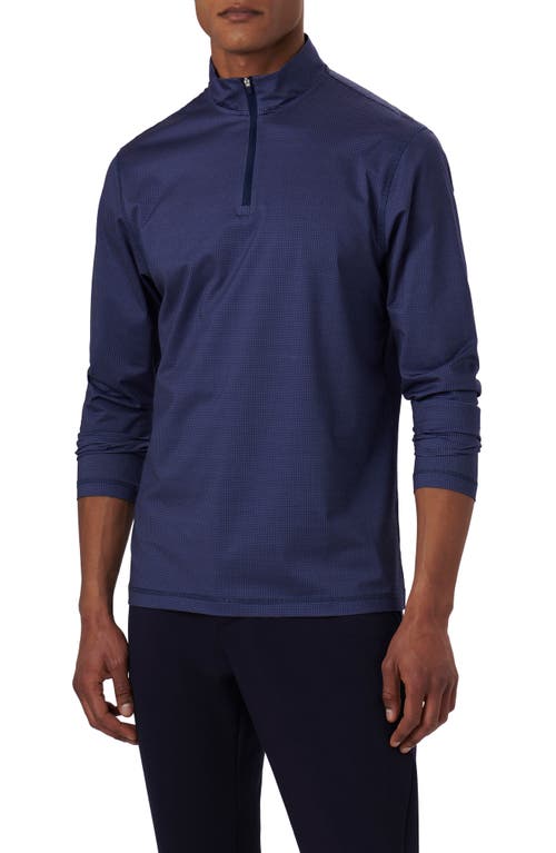 Bugatchi Anthony OoohCotton Pin Check Print Quarter Zip Pullover Navy at Nordstrom,