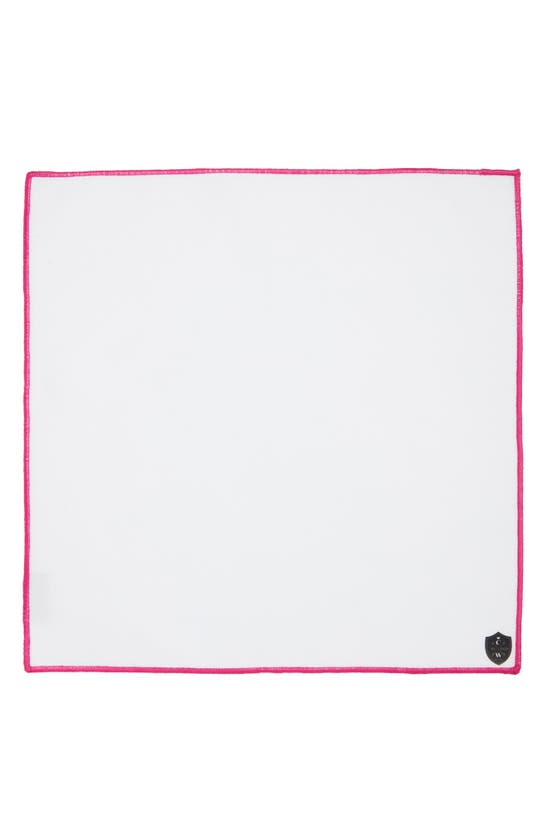 Shop Clifton Wilson White Cotton Herringbone Pocket Square With Fuchsia Trim