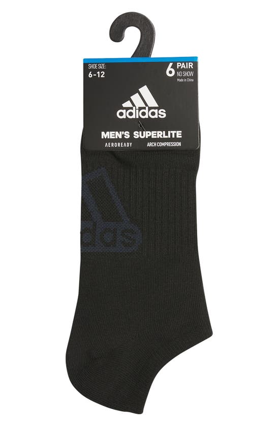 Adidas Originals 6-pack Cushioned Superlite No Show Socks In Black/ Night Grey