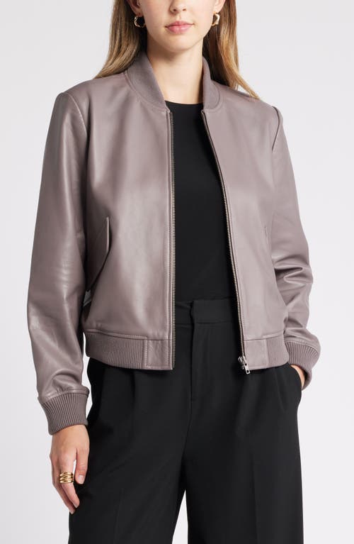 Shop Nordstrom Leather Bomber Jacket In Grey Plum