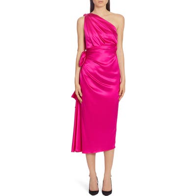 Dolce & gabbana One-Shoulder Silk Satin Midi Dress, US / 42 IT - Pink