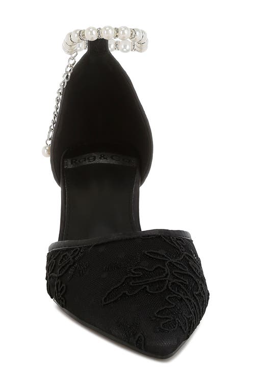 Rag & Co Bruna Faux Pearl Ankle Tie Lace Pump In Black