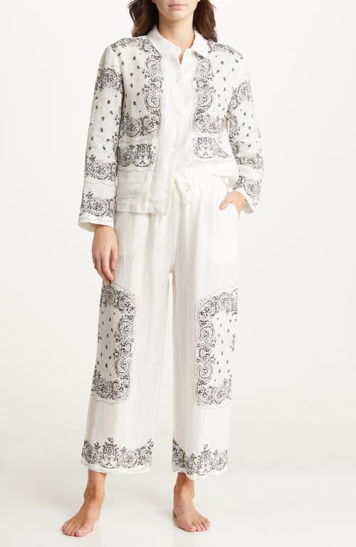 Desmond & Dempsey Long Sleeve Linen Pajamas Cream at Nordstrom,