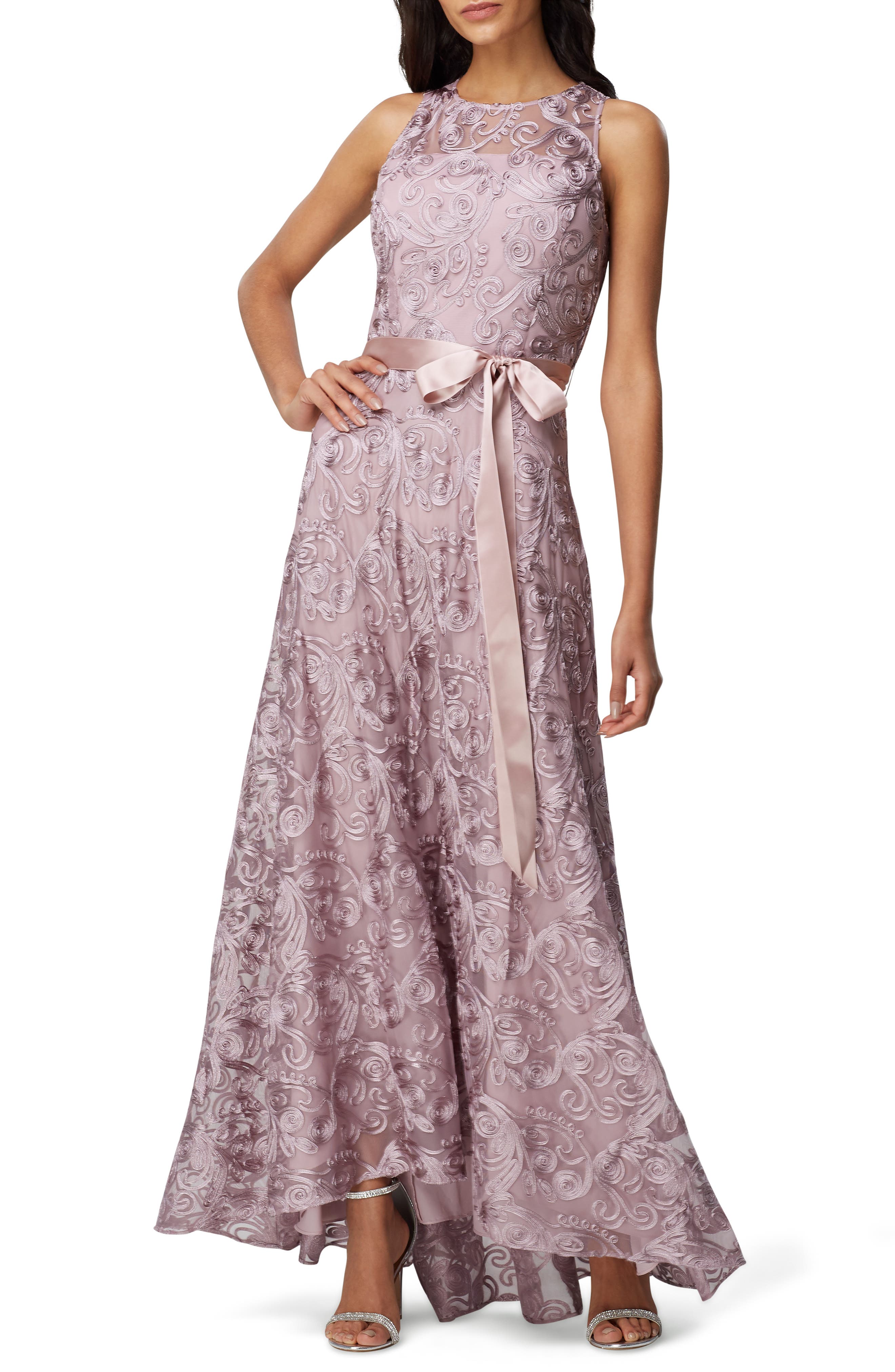Petite Tahari Soutache Sleeveless A-Line Gown, Pink