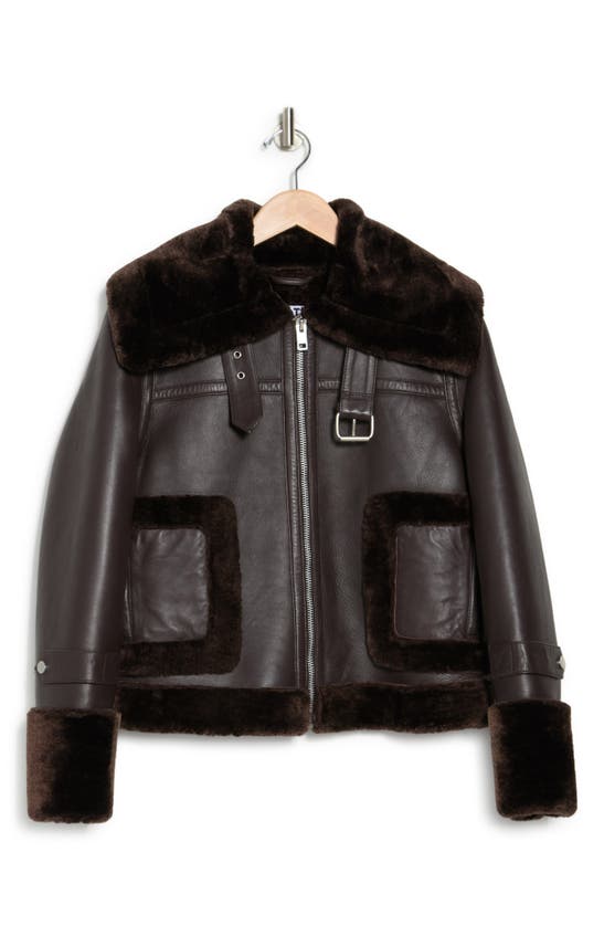 Walter Baker Lianna Faux Fur Trim Leather Jacket In Mocha Leather/ Chocolate Fur