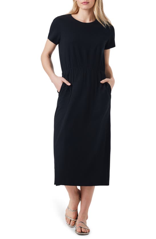 Shop Nzt By Nic+zoe Short Sleeve Cotton Midi Dress In Black Onyx