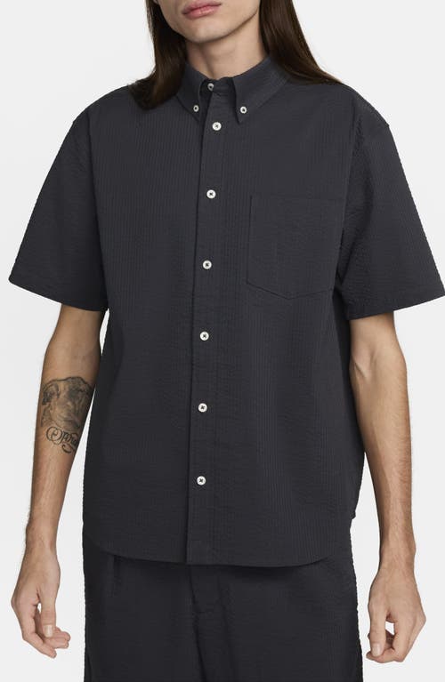 Shop Nike Life Short Sleeve Seersucker Button-down Shirt In Anthracite/anthracite