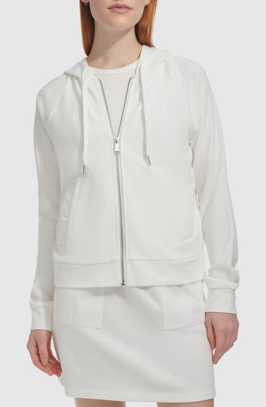 Shop Andrew Marc Sport Eyelet Trim French Terry Zip Hoodie In White