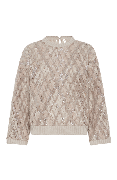 Shop Brunello Cucinelli Sweater With Dazzling Embroidery In Cool Beige