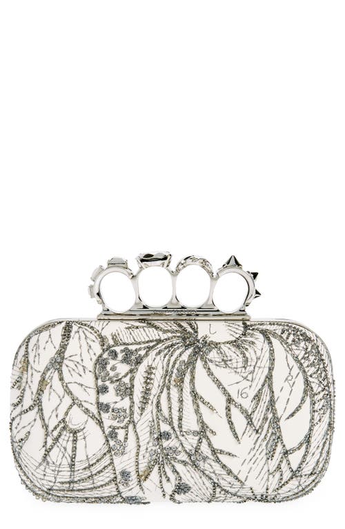 Alexander McQueen Embroidered Knuckle Clutch in Silver at Nordstrom