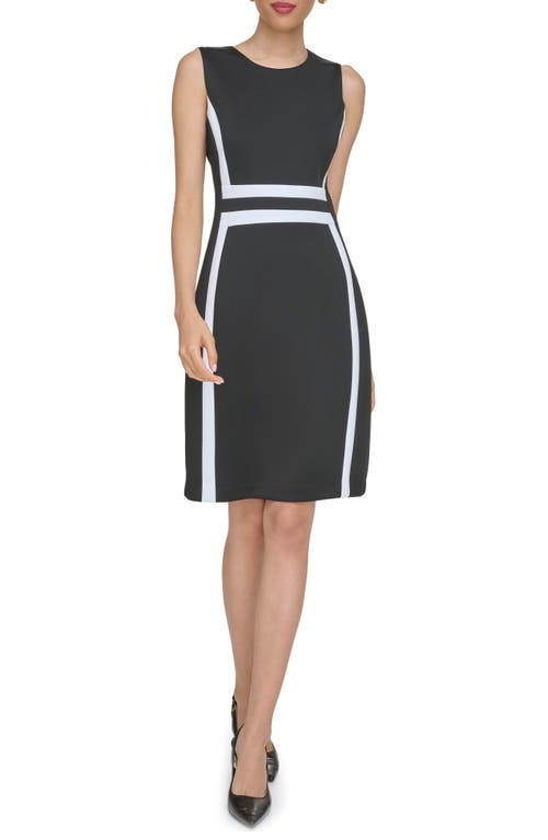 Shop Calvin Klein Colorblock Sleeveless Scuba Sheath Dress In Black/white