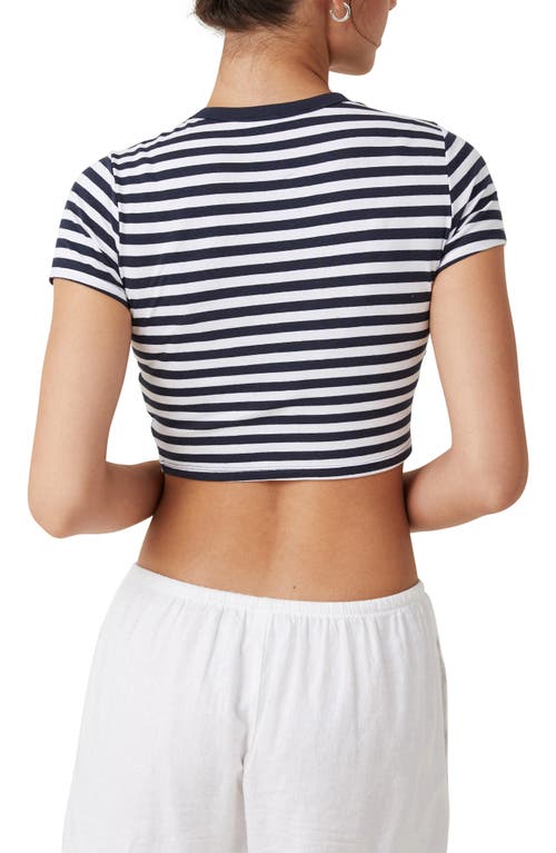 Shop Cotton On Stripe Micro Crop T-shirt In Cara Stripe White/ink Navy