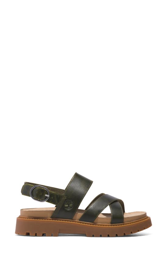 Shop Timberland Clairemont Way Cross Strap Sandal In Dark Green Full Grain