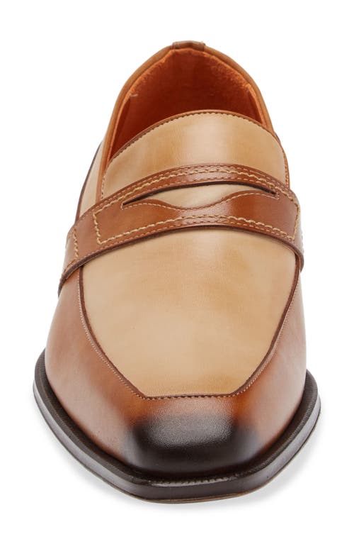 Shop Mezlan Two-tone Leather Penny Loafer In Cognac/bone