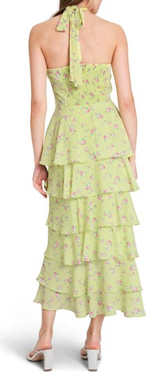 Aqua tiered on sale floral halter dress